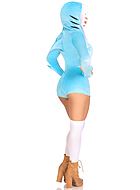 Female shark, costume romper, velvet, long sleeves, front zipper